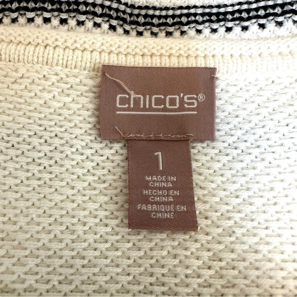 Chico’s White Textured Stripe Bateau-Neck Summer Sweater, size 1 - Picture 5 of 10